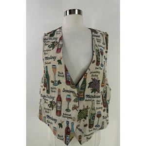 Vintage Backroad Blues Wine Tapestry Button Up Womens Vest XL Vineyard Summer - Picture 1 of 8