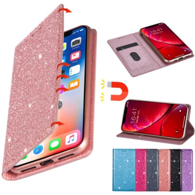 Leather Magnetic Card Clip Stand Flip Case For iPhone 16 15 11 12 13 14 Pro Max - Image 1 of 4