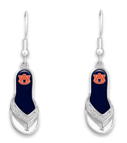 Auburn Tigers 1.25 Inch Licensed Silver Toned Flip Flop Earrings Cover