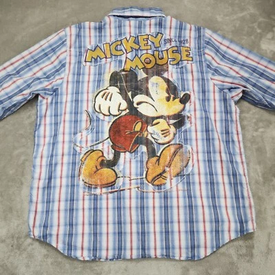 Camisa exclusiva de Disney Store para hombre grande azul Mickey Mouse Western Pearl Snap Foto 1 de 4