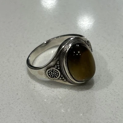 Anillo para mujer de plata de ley 925 con ojo de tigre natural piedra ovalada talla 9” Foto 1 de 4