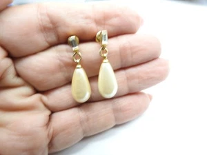 Clear Baguette Rhinestone Off White Faux Pearl Teardrop Pierced Earrings Vintage - Picture 1 of 3