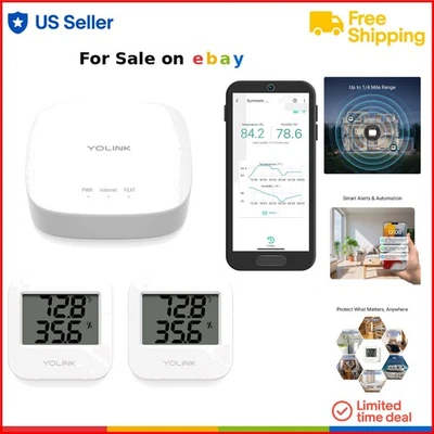 Smart Temp Humidity Sensor LoRa Indoor Monitoring Kit 2 Pack Hub Alexa IFTTT - Image 1 of 4