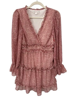 Loveriche Floral Ruffle Mini Dress Size Small V Neck Long Sleeve Boho Fairy NEW - Image 1 of 4