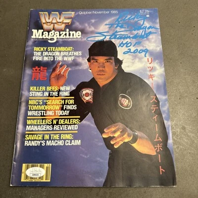 WWF Wrestling Magazine Ricky Dragon Steamboat Oct Nov 1985 Signed JSA Newsstand - Image 1 of 4