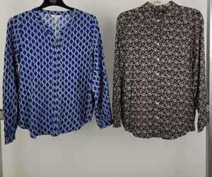 M&S 2Pcs Bundle Size 14 Brown Print Shirt Blue Print Buttoned Blouse NEW F2 - Picture 1 of 10