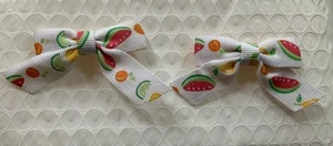Gymboree 2002 FRUIT PUNCH White Bows Watermelon Lemon Lime Ribbon Barrettes - Picture 1 of 2