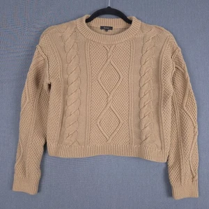 Suéter de punto con cable recortado Quince para mujer mediano algodón orgánico cuello redondo camel - Imagen 1 de 7