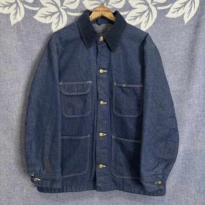 Vintage 70s Wrangler Denim Chore Coat Blanket Lined USA Made Size 44 Sanforized - Image 1 of 4