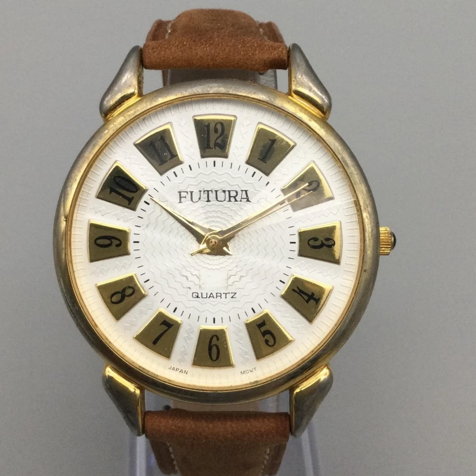 Reloj Futura Vintage Tono Dorado 39mm Cristal Facetado Cuero Batería Nueva Foto 1 de 4