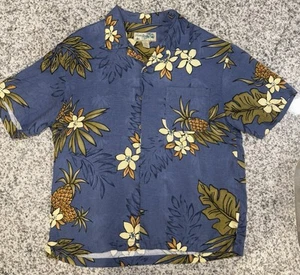 Havana Jacks Cafe Hawaiian Shirt Mens Large Blue Button Up Short Sleeve Leaf Tee - Picture 1 of 3