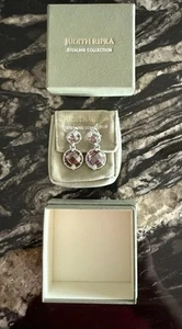 Pendientes colgantes dobles Judith Ripka de plata de ley 925 rosa turmalina espalda Omega - Imagen 1 de 8