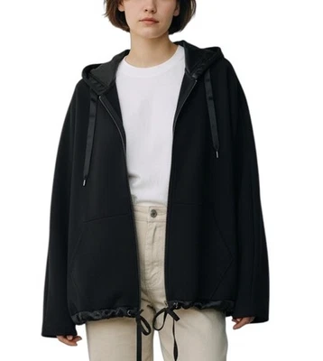 Varley Hoodie M Dolman Sleeve Satin Trim Full Zip Oversized Sweatshirt in Black - Image 1 of 4