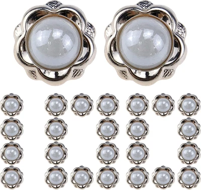 MY MIRONEY 100PCS White Pearl Buttons Half Resin Dome Cap Plastic Base Single Ho - Image 1 of 4