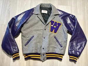 Vintage Fab Knit 60s 70s Washington Huskies Varsity Jacket Wool Leather Men’s XL - Bild 1 von 18