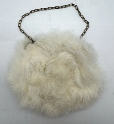 Vintage White Fur Mini Clutch Evening Purse with Chain Handle - Image 1 of 4
