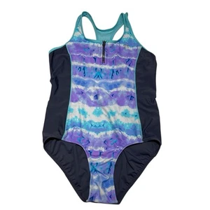 Zeroxposur Girls 1 Pc 1/4 Zip Swimsuit Size XL 16 Sporty Ombre Purple Blue EUC - Picture 1 of 8