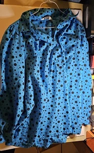 Judy Bond Blouse top Vintage 1970's Retro Button-down blue w/black Polka-dot - Picture 1 of 3