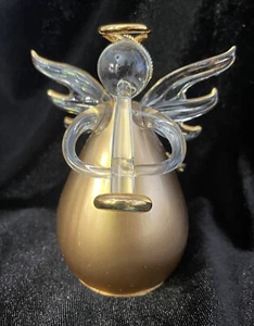 Christmas Angel Ornament Blown Glass Hand Painted In Gold - Picture 1 of 11