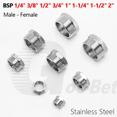 Stainless Steel Reducing Bushing 1/4" - 2" BSP Male Female Thread Pipe Fittings - Image 1 of 4