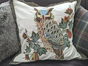 NEW Pottery Barn Embroidered Appliqué Owl Bird Pillow Cover 20" Fall Autumn - Picture 1 of 11