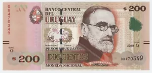 Uruguay 200 Pesos 2019 Pick 96 UNC Uncirculated Banknote Serie G - Picture 1 of 2