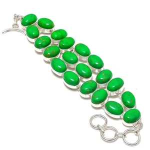 Green Copper Turquoise Gemstone Handmade 925 Sterling Silver Jewelry Bracelet - Picture 1 of 6