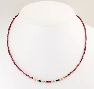 Rhodolith Granat Kette mit Rubin Saphir Smaragd und vergoldet 925 Silber ca.46cm - Bild 1 von 2