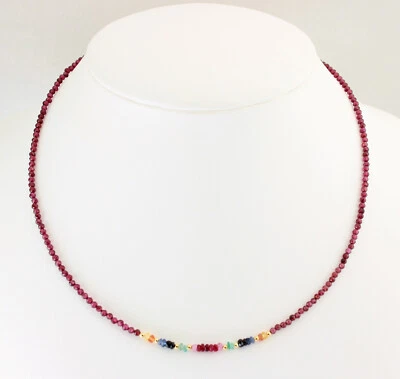 Rhodolith Granat Kette mit Rubin Saphir Smaragd und vergoldet 925 Silber ca.46cm - Bild 1 von 2