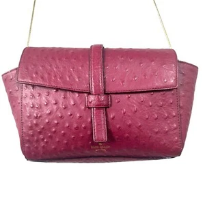 Kate Spade Emmie Ostrich Embossed Crossbody Purse Gold Chain Burgundy Leather - Picture 1 of 5