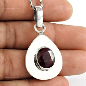 Oval July Natural Ruby Solid 925 Silver Mother Gift Engagement Pendant Jewelry - Picture 1 of 5