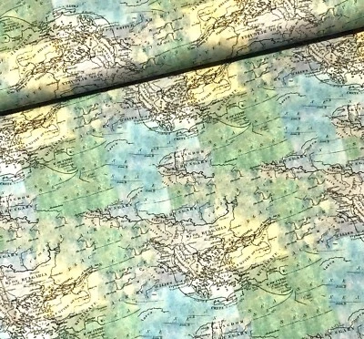 Stoff Meterware Baumwollstoff Patchwork 50cm Weltkarte Geografie Karte Landkarte - Bild 1 von 4