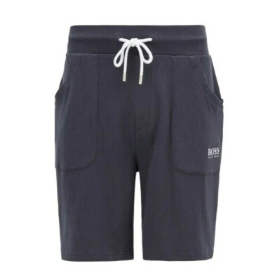 Pantalones Cortos de Salón Boss Hugo Boss Negros Para Hombre Azul Logo Bordado Acanalado Cordón Foto 1 de 4