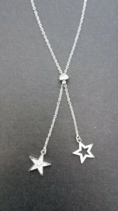 20" SILVER PLATED NECKLACE WITH CRYSTAL STAR PENDANTS  - Picture 1 of 1