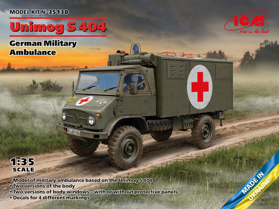 Unimog S 404, German Military Ambulance 1:35 Plastic Model Kit ICM - Immagine 1 di 1
