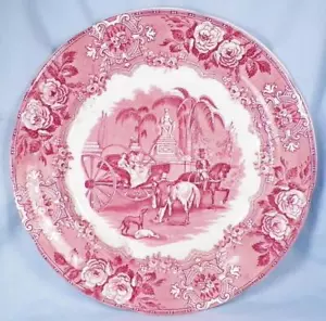 Spanish Festivities 1798 Dinner Plate Pink Transferware George Jones Antique - Picture 1 of 9