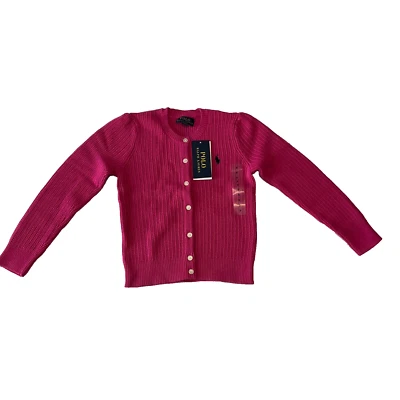 Suéter Polo Ralph Lauren Botón Frontal Niñas Talla 5 Rosa Manga Larga Tejido Otoño Foto 1 de 4