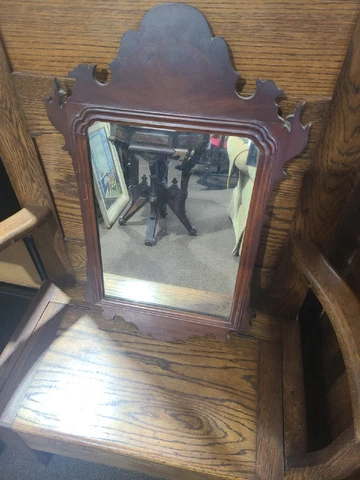 Antique Chippendale Mahogany Mirror with Branded Inlay Cover