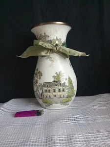 McKenzie Childs Aurora Enamel Vase MacKenzie Ducks House Trees 10" Unused - Picture 1 of 8