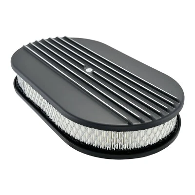 15" Oval Classic Finned Black Air Cleaner Kit 4 Brl Paper Element Retro Hot Rod Foto 1 de 4