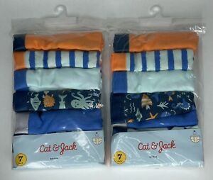Lot Of 2 Packs Boys Cat & Jack Briefs 7-Pack Blue/Orange Ocean Theme Medium