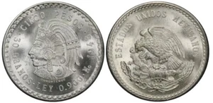 BU 1948 Mo Mexico CINCO 5 Pesos Silver Cuauhtemoc 30 Gramos Ley .900 Cinco Pesos - Picture 1 of 1
