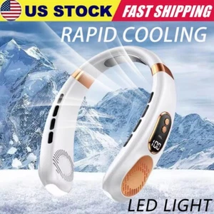 Portable USB Rechargeable Neckband Lazy Neck Hanging Dual Cooling Mini Fan US - Picture 1 of 8