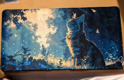 XL Gaming Mouse Pad Desk Mat 60x30cm – Cat at Dust With Butterflies – New UK E5 - Image 1 of 4