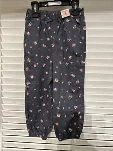 365 Kids From Garanimals Girls Twill Cargo Pants Blue with Floral Print, Size 4 - Picture 1 of 15