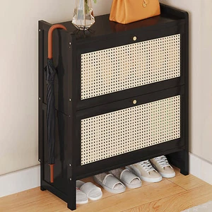 Tribesigns 2-Tier Rattan Shoe Cabinet Entryway Shoe Storage Organizer with Doors - Picture 1 of 14