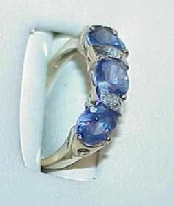 10K 1.00Ct Tanzanite 3 Oval Diamond Ring Yellow Gold 6.75 Vintage Lovely - Picture 1 of 9