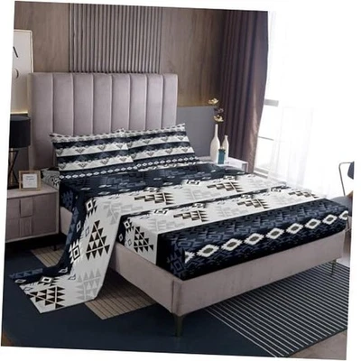  Juego de sábanas Southwestern juego de sábanas geométricas decoración de habitación Queen gris negro Foto 1 de 4