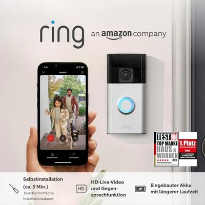 Ring Akku-Videotürklingel (Battery Video Doorbell) (2024), Nickel Matt - Bild 1 von 4