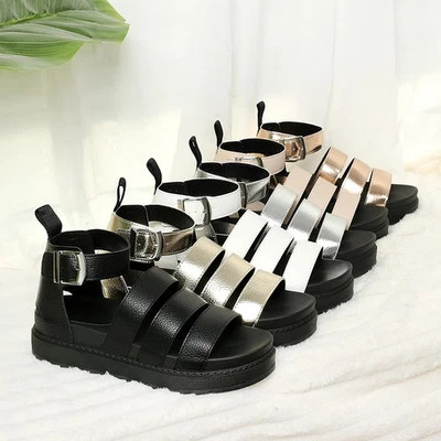 LADIES WOMENS FLATFORM GLADIATOR PLATFORM CHUNKY SOLE STRAPPY SUMMER SANDALS - Image 1 of 4